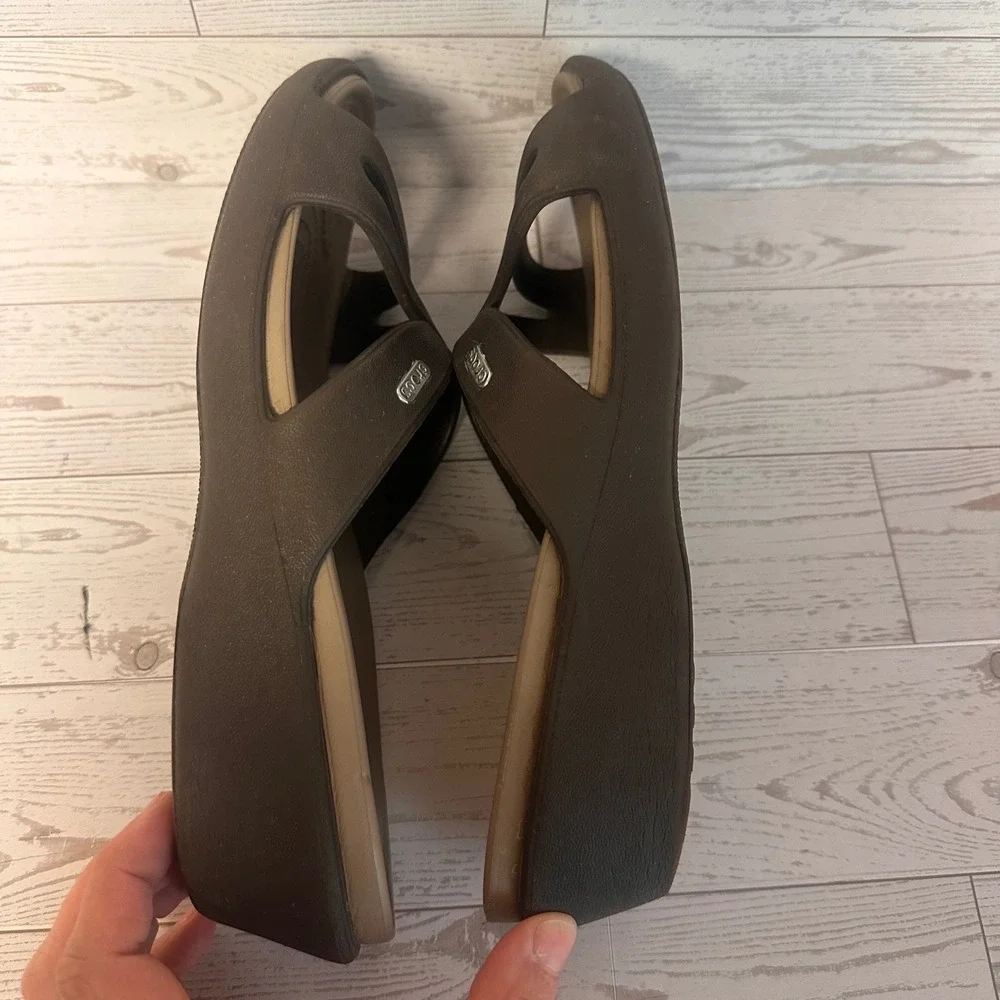 Crocs Patricia Espresso Tan Wedge Summer Sandals 10 Brown Strappy Slide Shoes